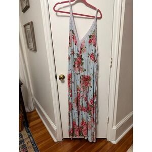 Sleeveless Floral Print Cottage Core Flowy Maxi Dress Empire Flattering